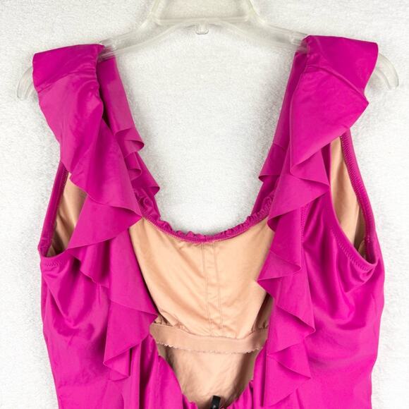 J. Crew Ruffle Scoopback One-Piece Swimsuit In Radiant Fuchsia Pink Plus Size 16 - Picture 6 of 14
